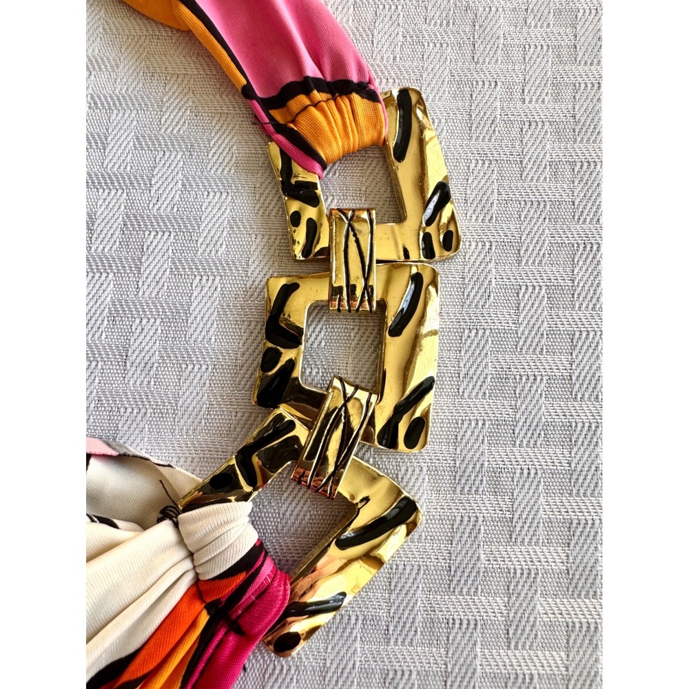 Juju & B Pink Geometric Halter Mini Dress Gold Chain Ruched Bodycon Size L - Picture 9 of 11